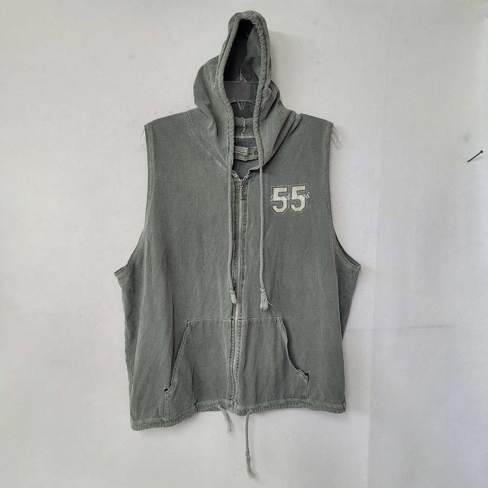 Road Rags Mens L Green Sleeveless Zip‎ Up Hoodie 55 Graphic Streetwear Y2K Holes